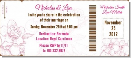 Elegant Flowers - Bridal Shower Destination Boarding Pass Invitations