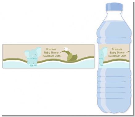 Elephant Baby Blue - Personalized Baby Shower Water Bottle Labels