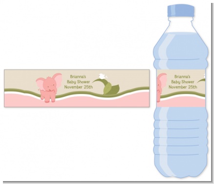 Elephant Baby Pink - Personalized Baby Shower Water Bottle Labels