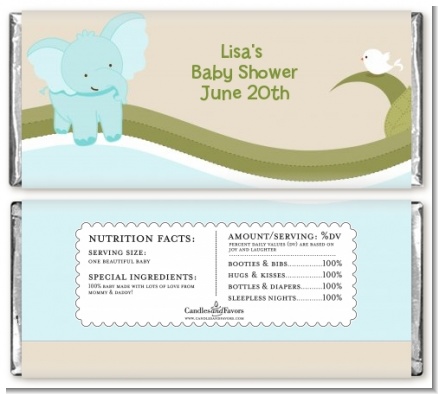 Elephant Baby Blue - Personalized Baby Shower Candy Bar Wrappers