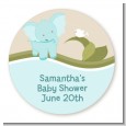 Elephant Baby Blue - Round Personalized Baby Shower Sticker Labels thumbnail