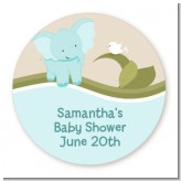 Elephant Baby Blue - Round Personalized Baby Shower Sticker Labels