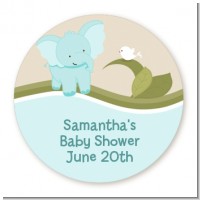 Elephant Baby Blue - Round Personalized Baby Shower Sticker Labels