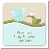 Elephant Baby Blue - Square Personalized Baby Shower Sticker Labels