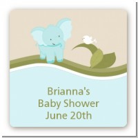 Elephant Baby Blue - Square Personalized Baby Shower Sticker Labels