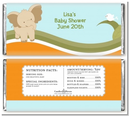 Elephant Baby Neutral - Personalized Baby Shower Candy Bar Wrappers
