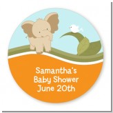 Elephant Baby Neutral - Round Personalized Baby Shower Sticker Labels