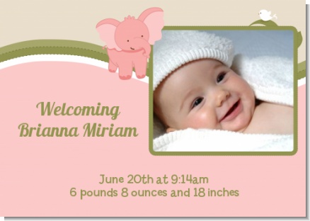 Elephant Baby Pink - Birth Announcement Photo Card