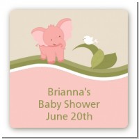 Elephant Baby Pink - Square Personalized Baby Shower Sticker Labels