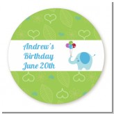 Elephant Blue - Round Personalized Birthday Party Sticker Labels