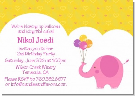 Elephant Pink - Birthday Party Invitations