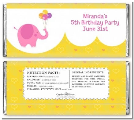 Elephant Pink - Personalized Birthday Party Candy Bar Wrappers