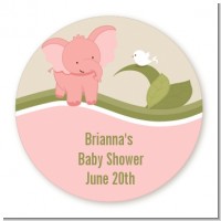 Elephant Baby Pink - Round Personalized Baby Shower Sticker Labels
