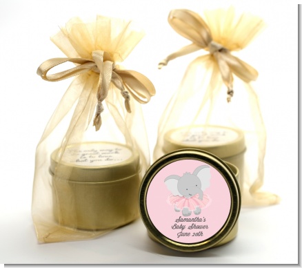 Elephant Pink Tutu - Baby Shower Gold Tin Candle Favors