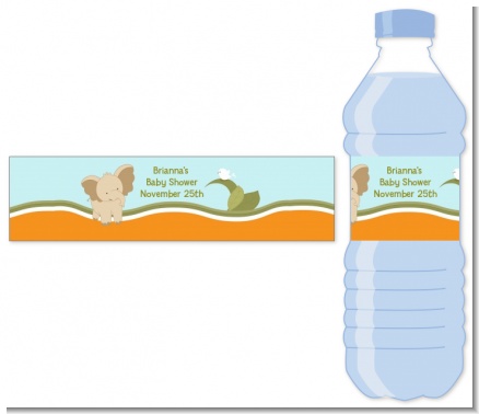 Elephant Baby Neutral - Personalized Baby Shower Water Bottle Labels