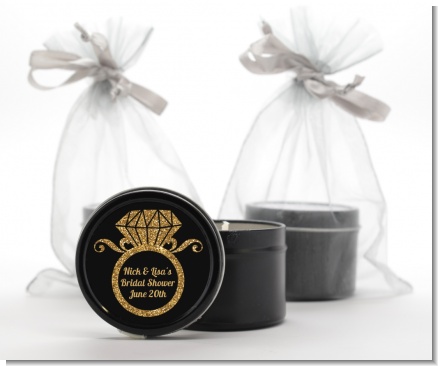 Engagement Ring Black Gold Glitter - Bridal Shower Black Candle Tin Favors