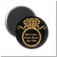 Engagement Ring Black Gold Glitter - Personalized Bridal Shower Magnet Favors