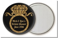 Engagement Ring Black Gold Glitter - Personalized Bridal Shower Pocket Mirror Favors