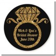 Engagement Ring Black Gold Glitter - Round Personalized Bridal Shower Sticker Labels thumbnail