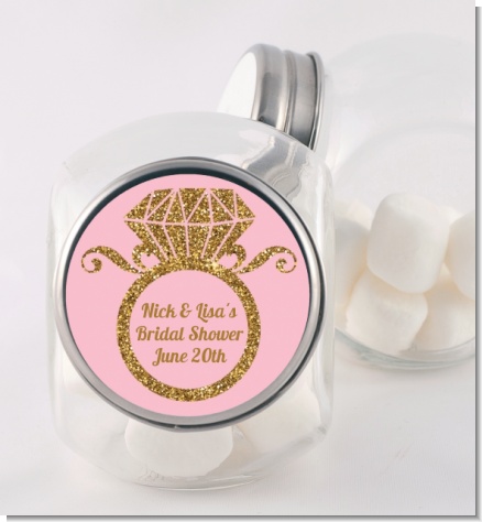 Engagement Ring Pink Gold Glitter - Personalized Bridal Shower Candy Jar