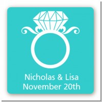 Engagement Ring - Square Personalized Bridal Shower Sticker Labels