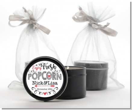 Enjoy Fresh Popcorn - Bridal Shower Black Candle Tin Favors