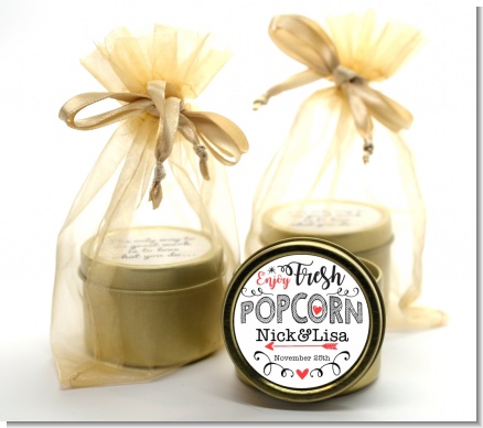 Enjoy Fresh Popcorn - Bridal Shower Gold Tin Candle Favors