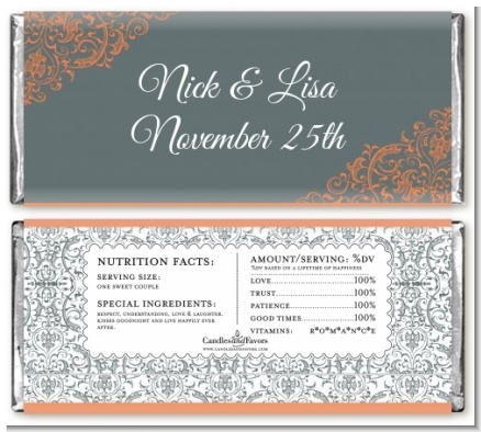 Grey & Orange - Personalized Bridal Shower Candy Bar Wrappers