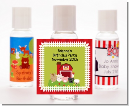 Farm Animals - Personalized Birthday Party Hand Sanitizers Favors