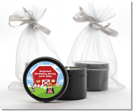 Farm Boy - Birthday Party Black Candle Tin Favors