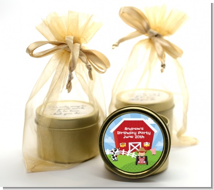 Farm Boy - Birthday Party Gold Tin Candle Favors