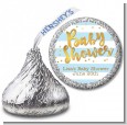 Faux Gold and Blue Stripes - Hershey Kiss Baby Shower Sticker Labels thumbnail