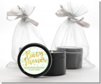Faux Gold and Mint Stripes - Baby Shower Black Candle Tin Favors