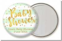 Faux Gold and Mint Stripes - Personalized Baby Shower Pocket Mirror Favors