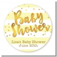 Faux Gold and Yellow Stripes - Round Personalized Baby Shower Sticker Labels thumbnail