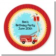 Fire Truck - Round Personalized Birthday Party Sticker Labels thumbnail