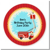 Fire Truck - Round Personalized Birthday Party Sticker Labels