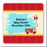 Fire Truck - Square Personalized Baby Shower Sticker Labels