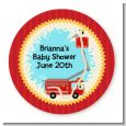 Fire Truck - Round Personalized Baby Shower Sticker Labels thumbnail