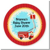 Fire Truck - Round Personalized Baby Shower Sticker Labels