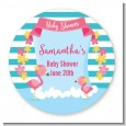 Flamingo - Round Personalized Baby Shower Sticker Labels thumbnail
