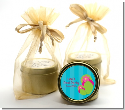 Flip Flops Girl Pool Party - Birthday Party Gold Tin Candle Favors