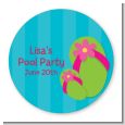 Flip Flops Girl Pool Party - Round Personalized Birthday Party Sticker Labels thumbnail