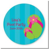 Flip Flops Girl Pool Party - Round Personalized Birthday Party Sticker Labels
