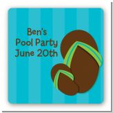Flip Flops Boy Pool Party - Square Personalized Birthday Party Sticker Labels