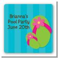 Flip Flops Girl Pool Party - Square Personalized Birthday Party Sticker Labels thumbnail