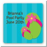 Flip Flops Girl Pool Party - Square Personalized Birthday Party Sticker Labels