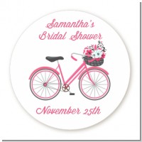 Floral Bicycle - Round Personalized Bridal Shower Sticker Labels