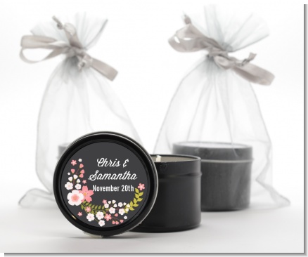 Floral Motif Pink - Bridal Shower Black Candle Tin Favors