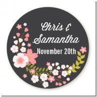 Floral Motif Pink - Round Personalized Bridal Shower Sticker Labels